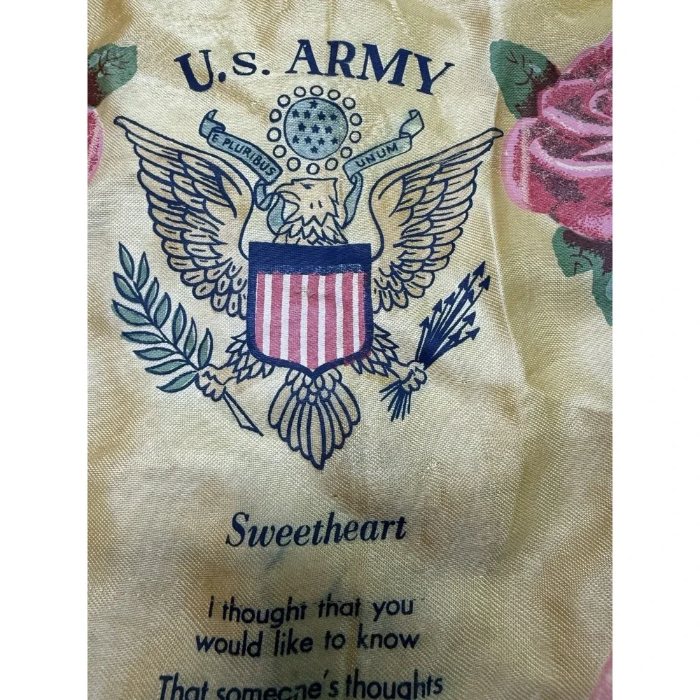 VTG US Army Sweetheart Rose Fringed Satin Pillowcase Cover Fort Swift Texas